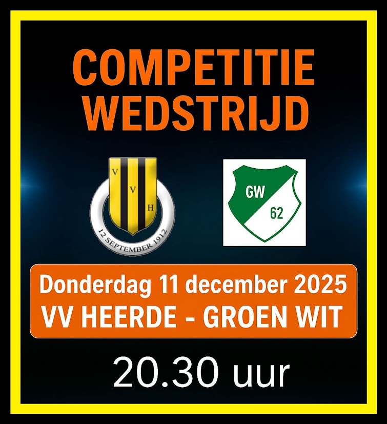 Donderdagavond 11 december inhaalwedstrijd vv Heerde - Groen Wit
